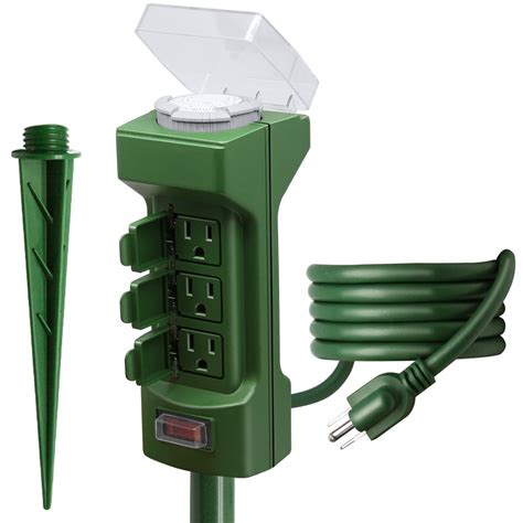 outdoor electrical outlet box stake|outdoor timer with 6 outlets.